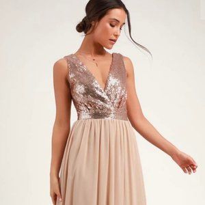 NWT Lulu's Champagne Sequin Maxi Dress